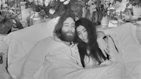 John Lennon and Yoko Ono posing naked, c. 1975 (b/w photo)